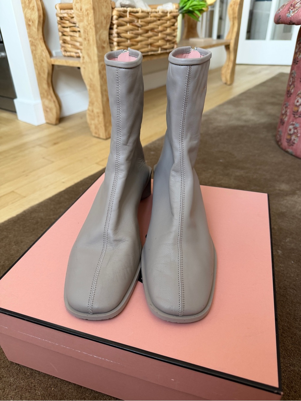 Acne Studios Stretch Leather Boots in Taupe